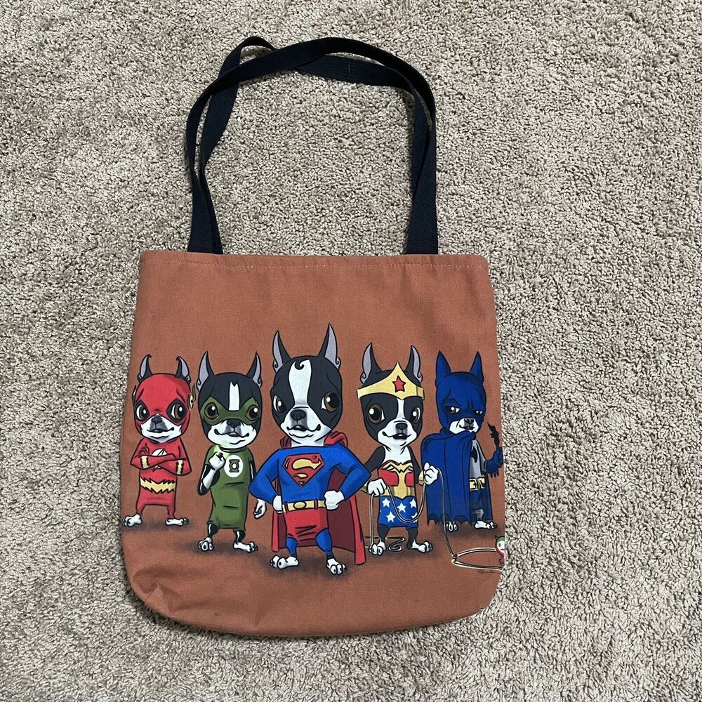French Bulldogs Tote Bag Small Brown DC Comics Superheroes Characters Home Made